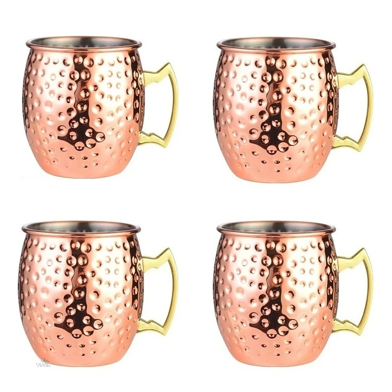 Copper Cocktail Mug - 4pcs 550ml Hammered Copper Plated Moscow